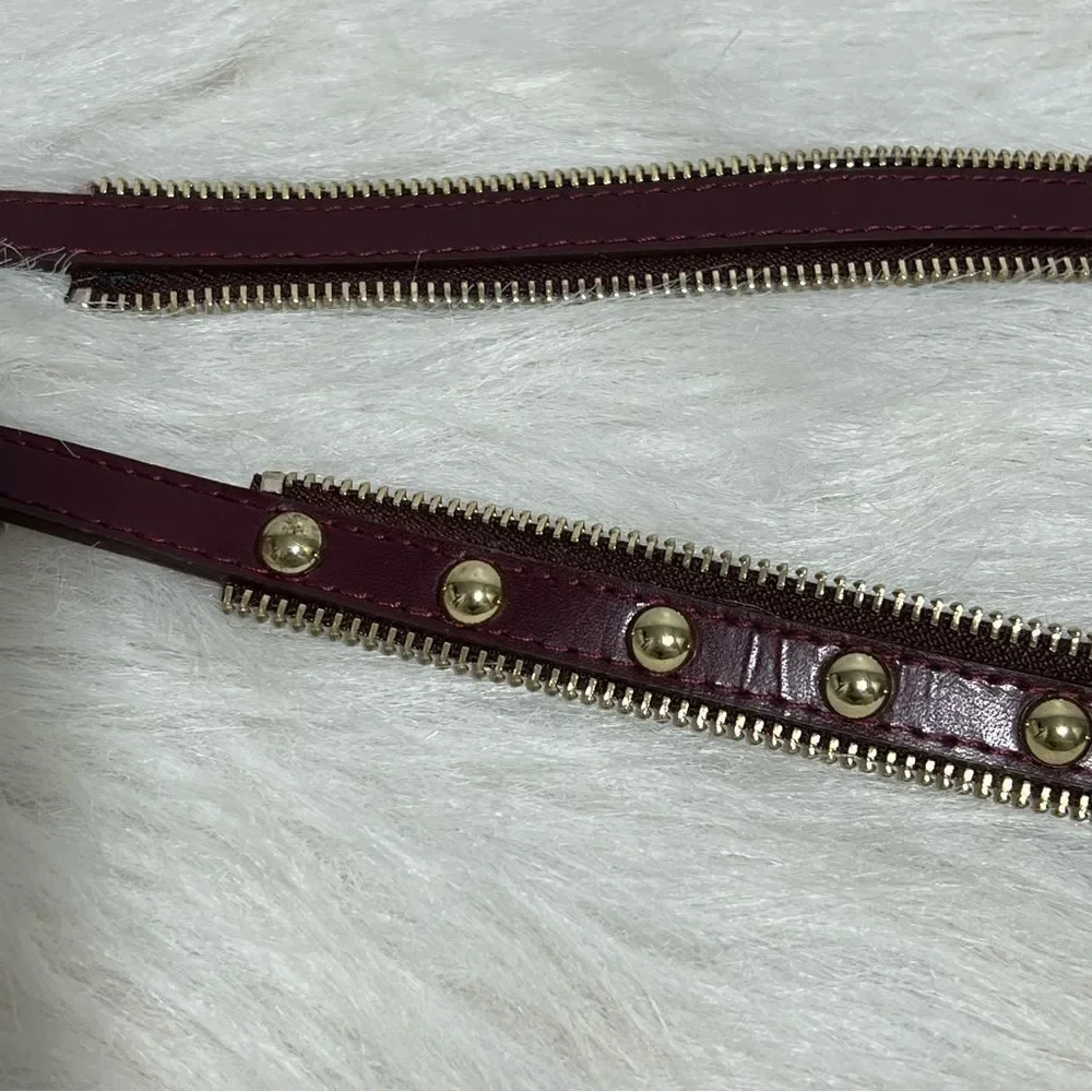 NWOT Rebecca‎ Minkoff Burgundy Burgundy Gold Studded Leather 2 Way Belt -- L